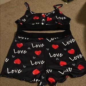 Source Unknown Black and Red Love Print Pajama Set